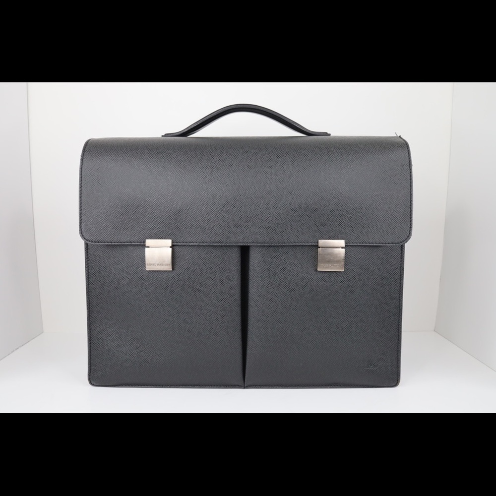 Authentic Louis Vuitton Black Taiga Khazan Hand Briefcase Bag
